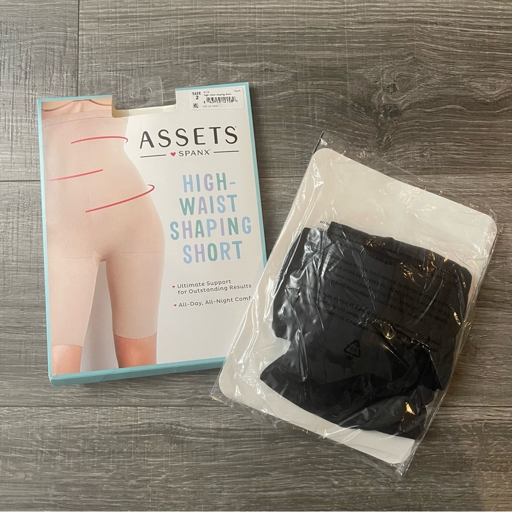 Assets by Spanx High Waisted Mid Thigh Shaper Shorts Size 2 Small Black Slimming